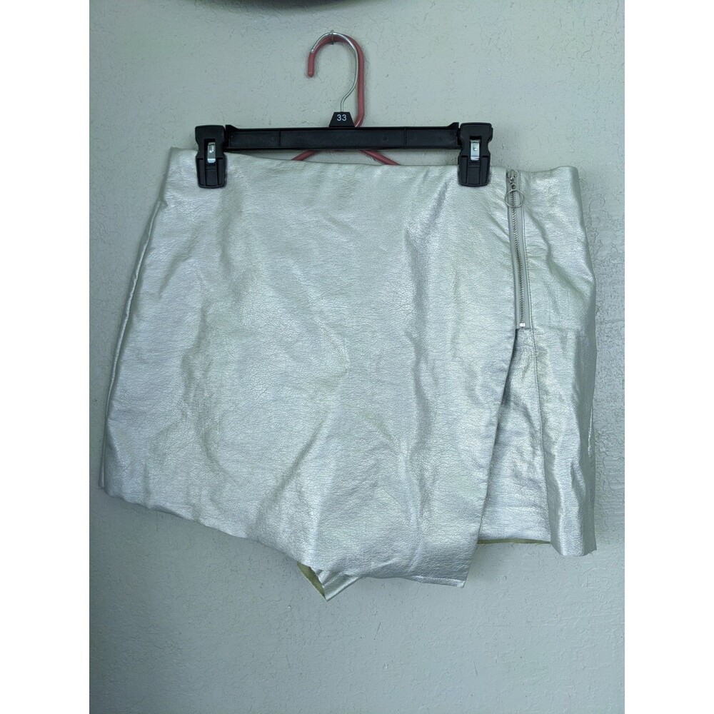 Vegan leather Silver Metallic Skort XL Festival Rave Indie Sleaze Boho Grunge